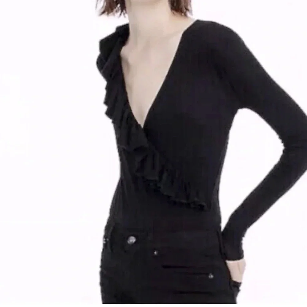 J.Crew Black Ruffle Bodysuit
